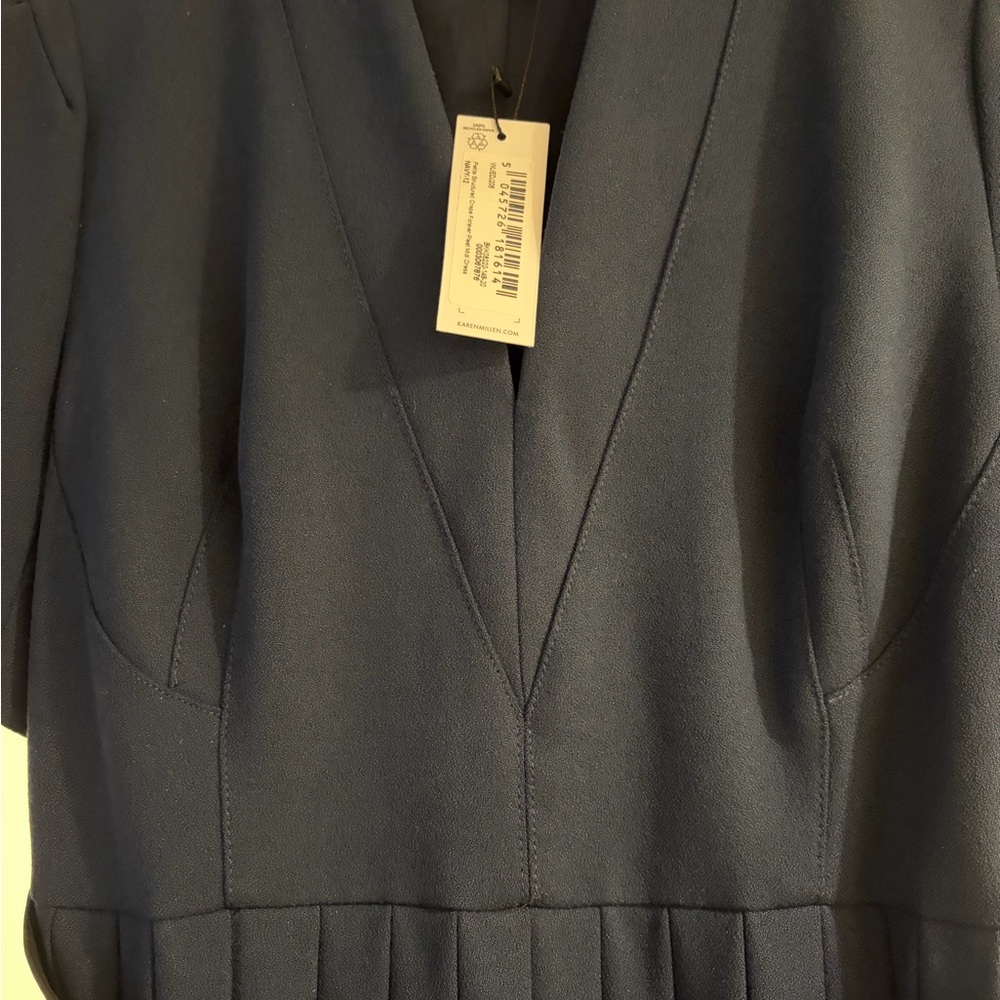 Karen Millen Forever Pleated Navy Midi Dress US 8P - Picture 2 of 6